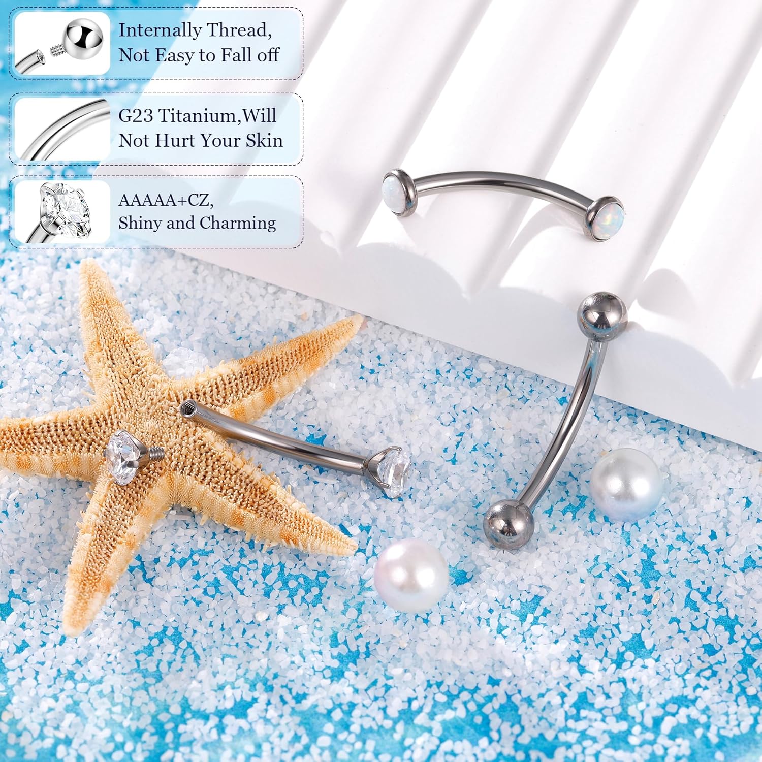 G23 14G Titanium Small Belly Button Rings for Women Internally Threaded Belly Rings Hypoallergenic CZ Opal Navel Rings Tiny Eyebrow Lip Labert Rook Belly Piercing Jewelry 6-16MM - Image 2