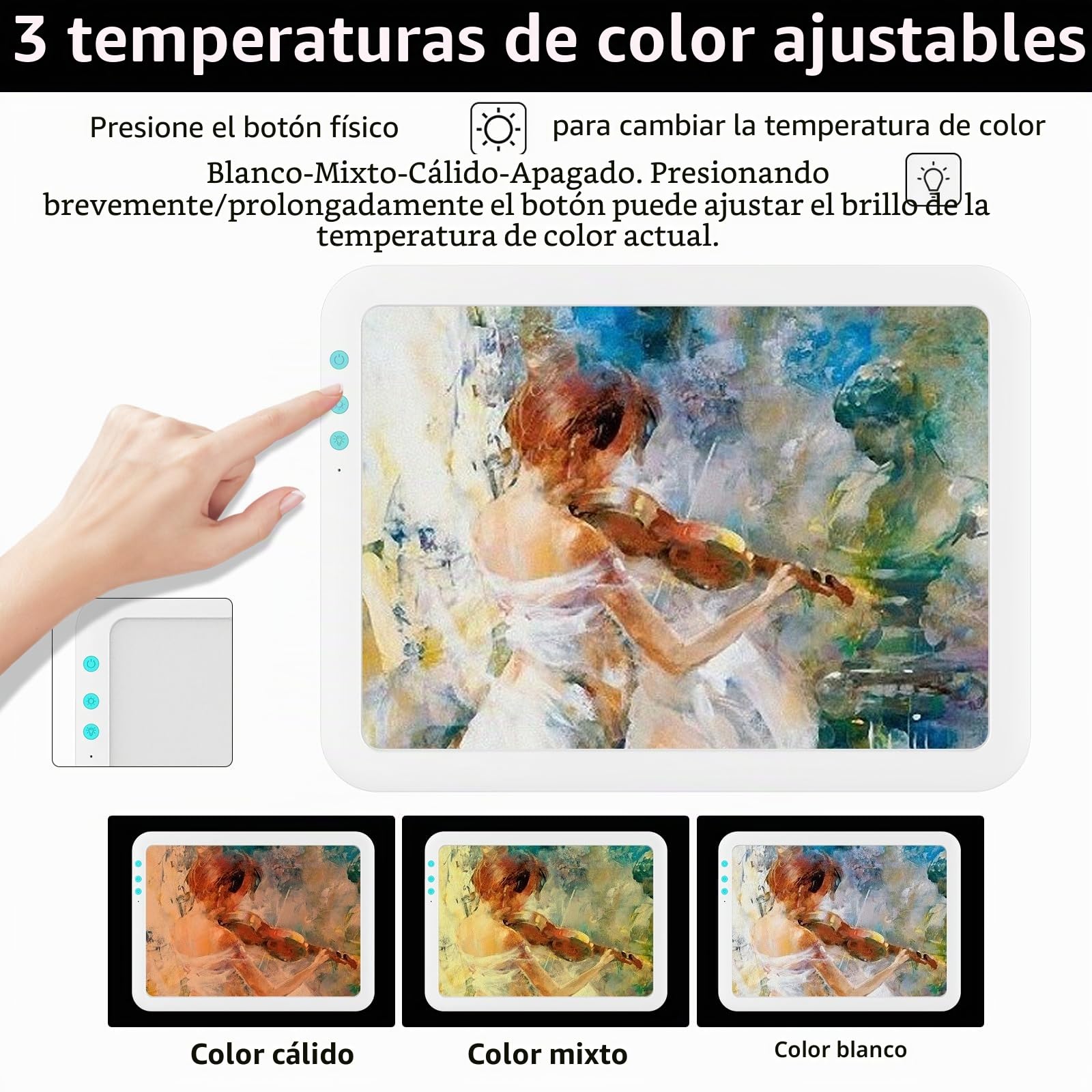 TOHETO A3 Mesa de Luz Recargable Ultrabrillante Para Calcar, Tableta LED Con Brillo Ajustable Para Dibujo, Bocetos, Diseño y Pintura de Diamante 5D