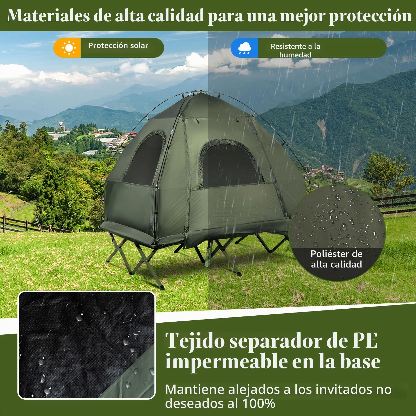 GYMAX Tienda de Campaña Plegable 5 en 1, Combinación de Tienda con colchón de Aire y Almohadas, Sacos de Dormir, Sombrilla, Tienda de cúpula para 2 Personas