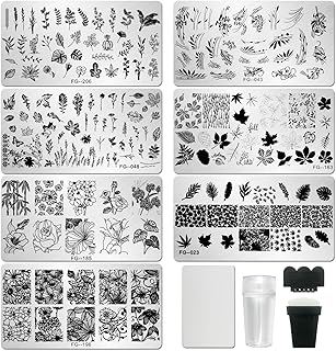 AddFavor Nail Stamper Kit 7pcs Nail Stamping Plates Flower Leaf Maple Na...