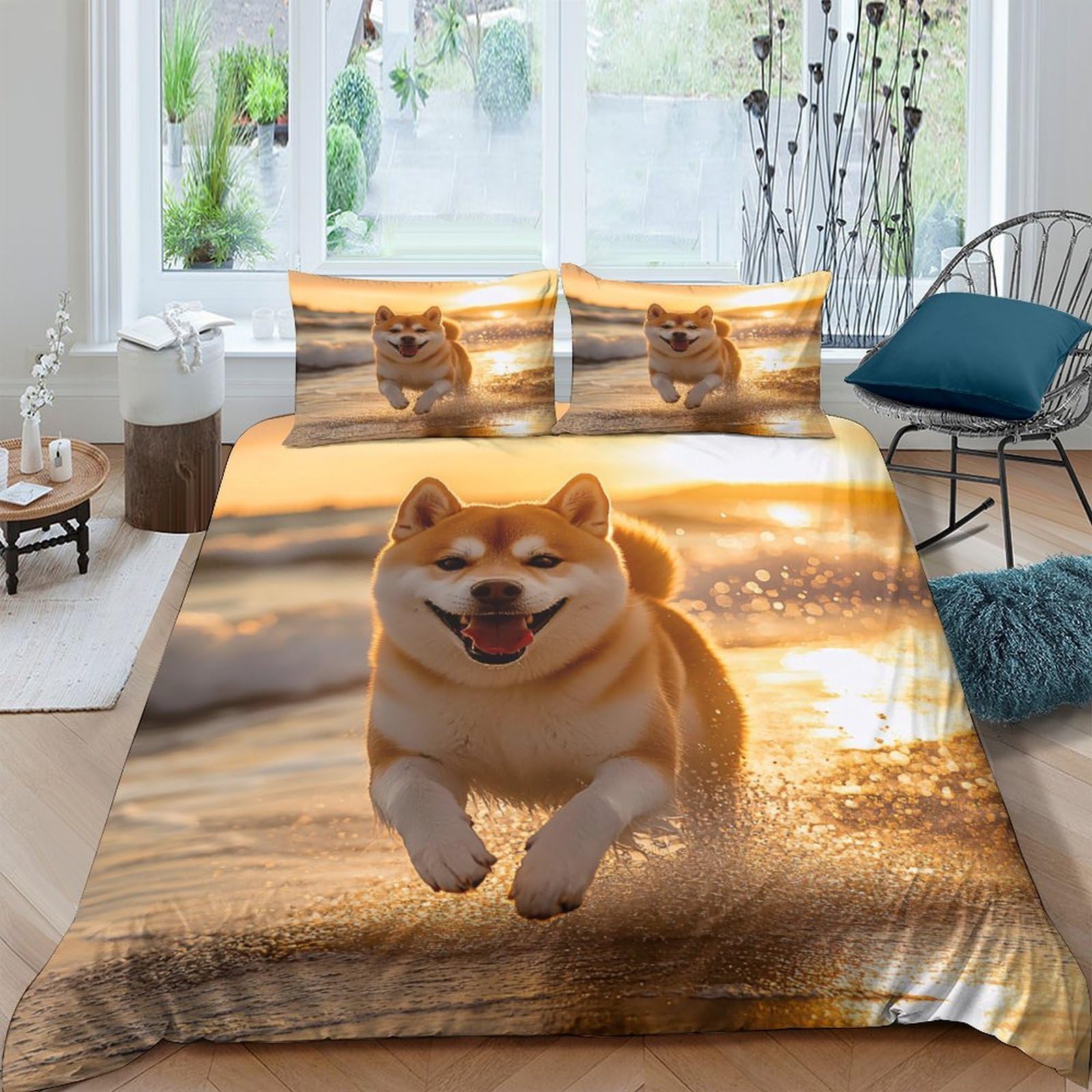 Ctjqhvkz Style-3 3D Printed Shiba Inu Sunset Fitted Sheet Microfiber Soft Non-Slip Bed Cover For Bedroom Guest Room Decor Single（135X200cm）