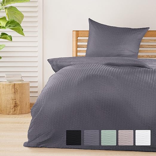 Beautissu 2pcs Seersucker Bedding Set 135x200 cm Meline NonIron