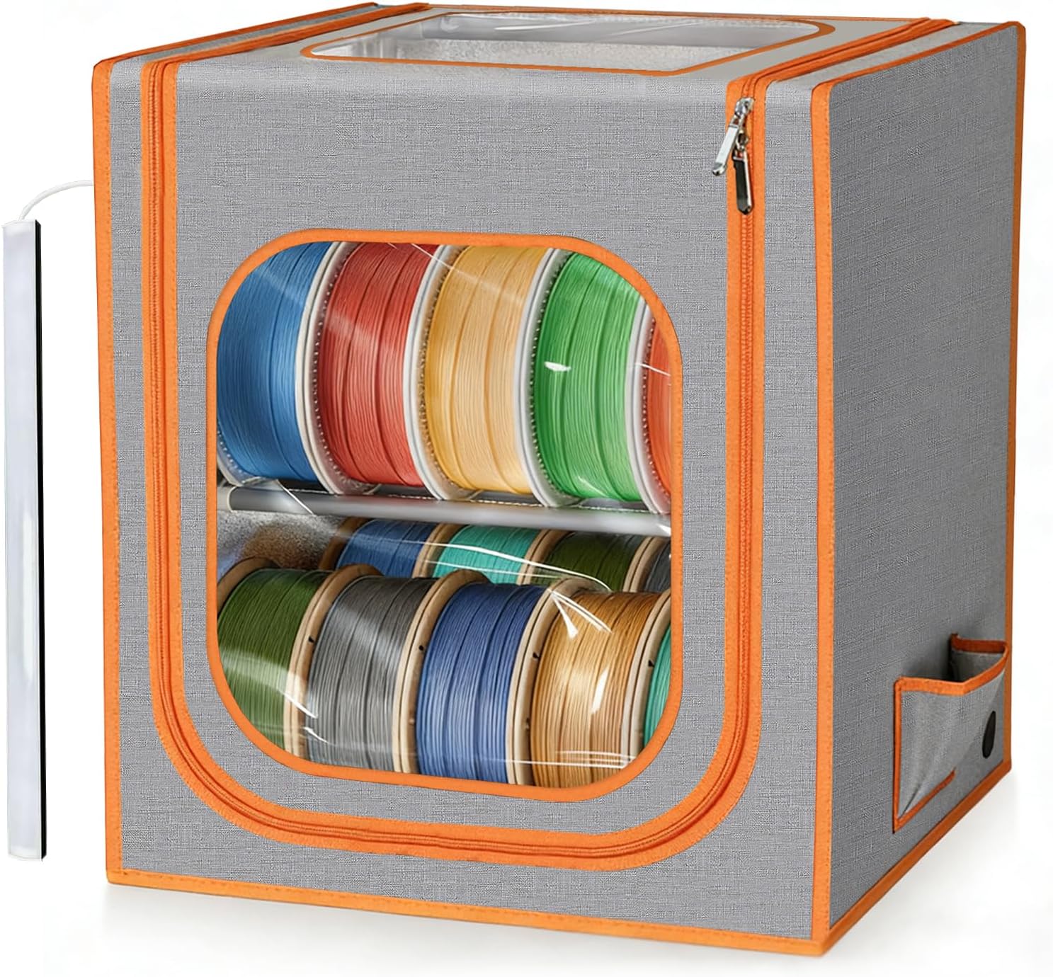 3D Printer Filament Storage Box- 2 Tiers Metal Filament Storage Rack with Trans Cover,with LED Strip Lights Holds Up to 24 Rolls of Filaments for Home,Studio,Waterproof & Fire-Resistant Filament Tent