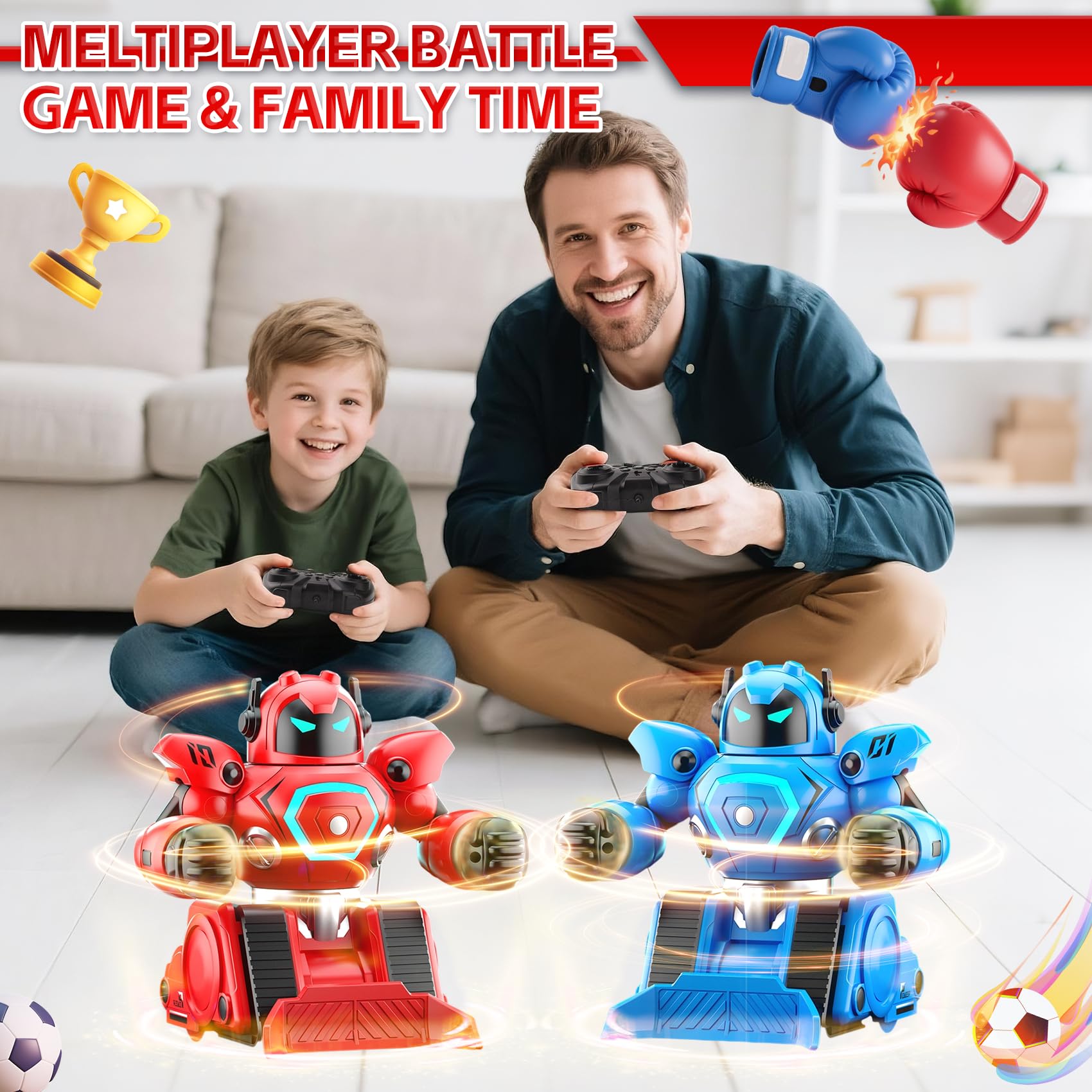 2 Robots Teledirigidos, Juguete RC Robot de Combate con Modo Boxeo & Fútbol, Luz y Sonido, Recargables, Robots de Combate Regalo Niño a Partir de 6 Años