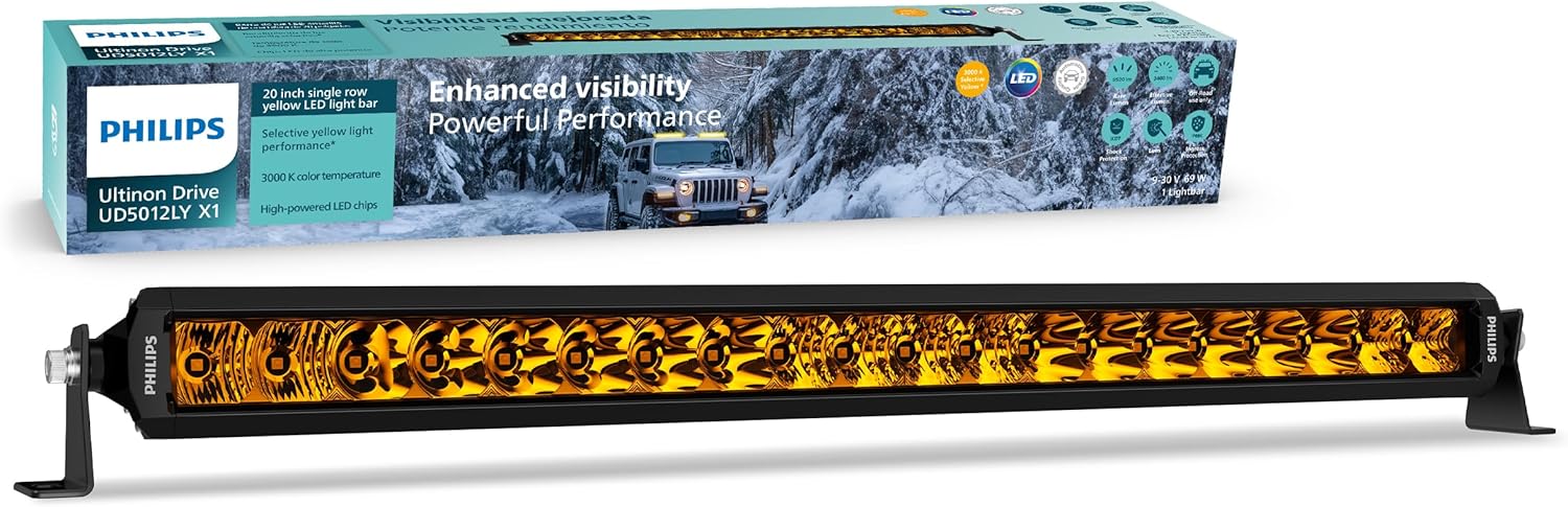 Philips Ultinon Drive Series 20 Inch Single Row Yellow LED Light Bar | Spot Flood Combo with 9520 Raw Lumens | Off-Road Driving Work Light with unsurpassed Illumination and Beam Focus | UD5012LYX1