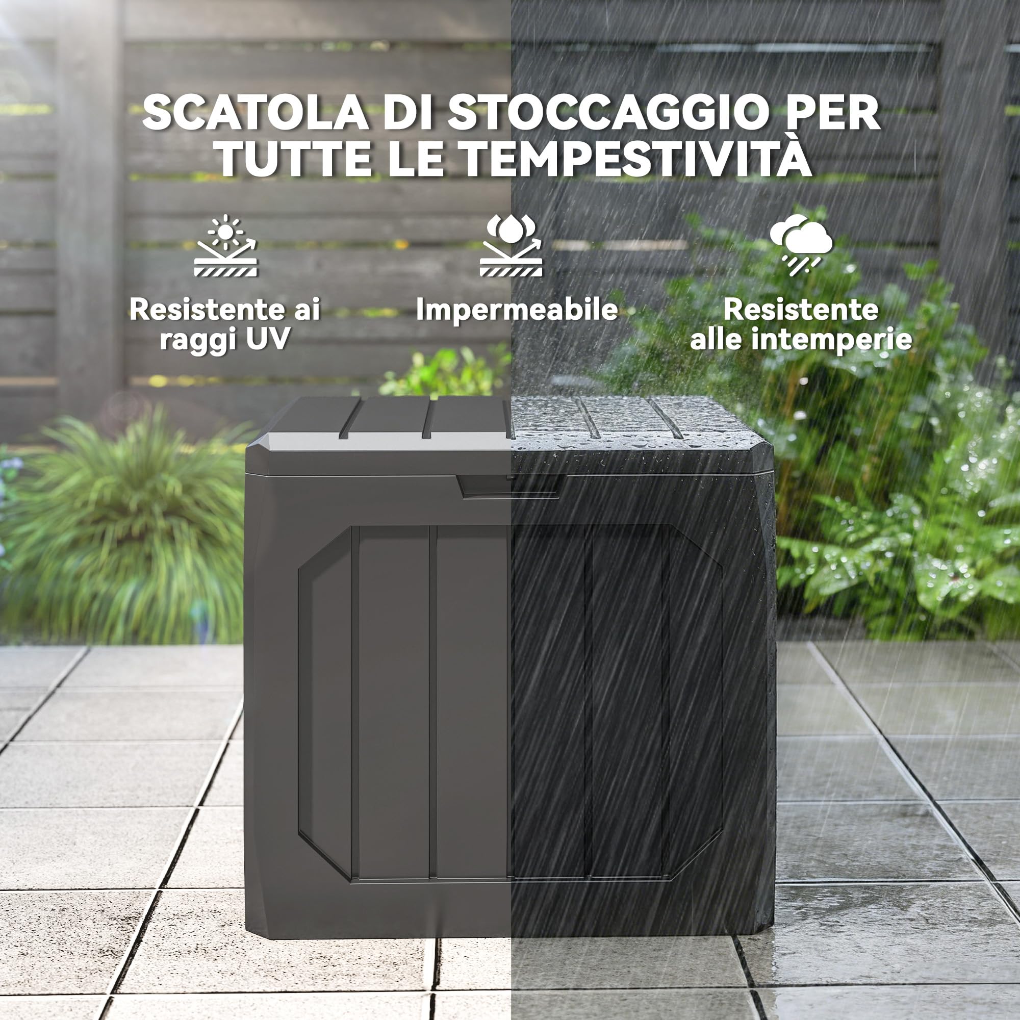 Outsunny Baule da Giardino 121L Plastica Impermeabile Bloccabile 56x45x53 cm Nero