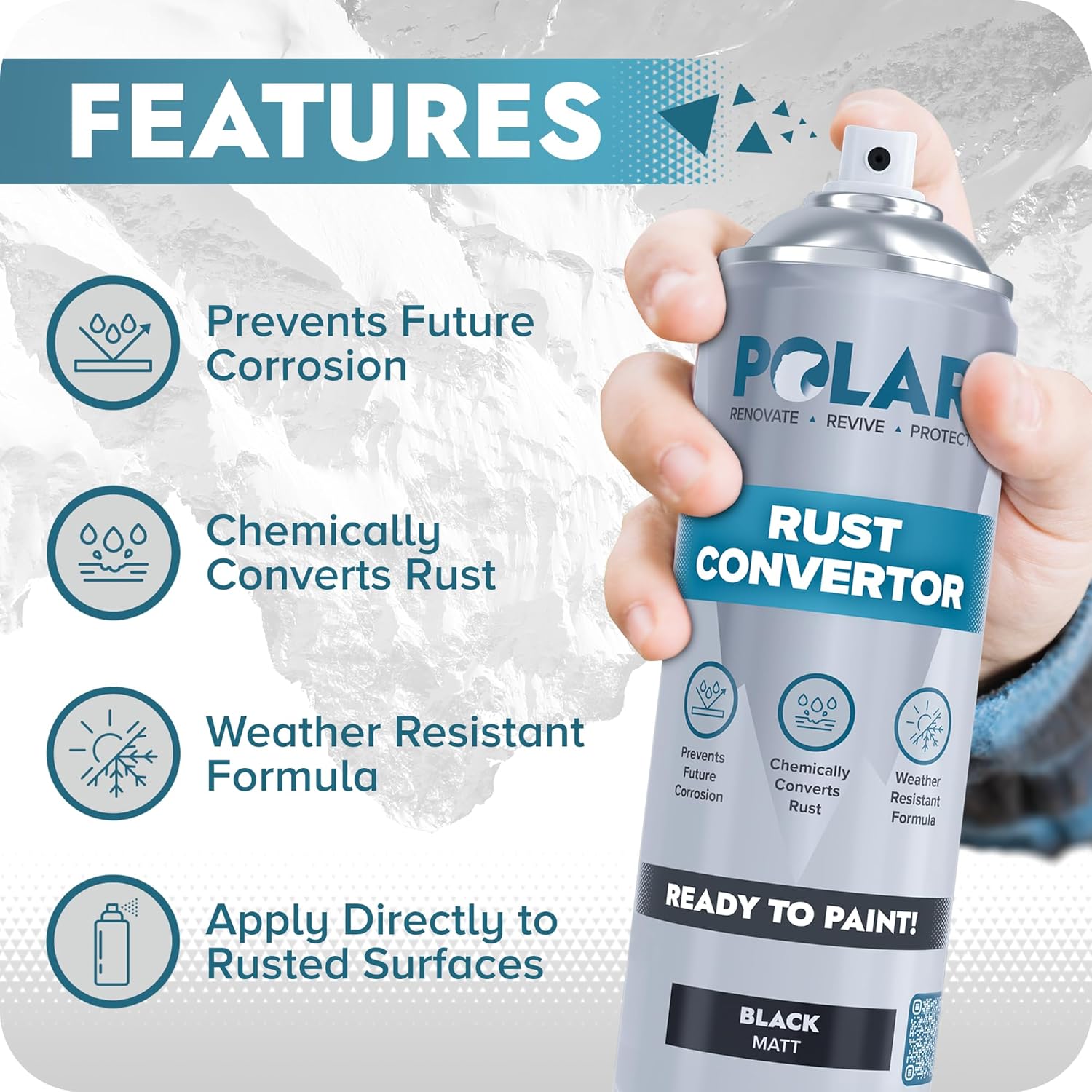 Polar Rust Converter Spray - 6 x 17 Fl Oz| Matte Black | Effective Rust Converter for Metal | Weather Resistant Protection Against Corrosion | Ideal for Vehicles, Trailers, Fences & Storage Tanks