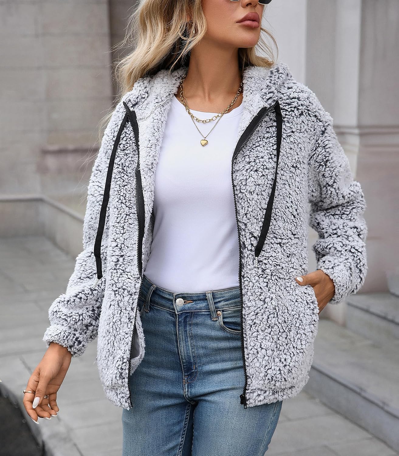 Vipwest Womens Fleece Jacket Fall Winter Full Zip Sherpa Coat with Hood S-5XL image 2