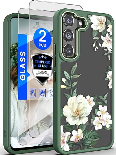 Dretal Funda para Samsung Galaxy S22 5G floral, de grado militar, probada contra caídas, parte trasera dura y borde suave, funda protectora de