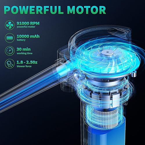 Miniatura 2 de Plumero de aire eléctrico para limpiar la computadora, soplador de aire inalámbrico portátil de 91000 RPM con batería recargable