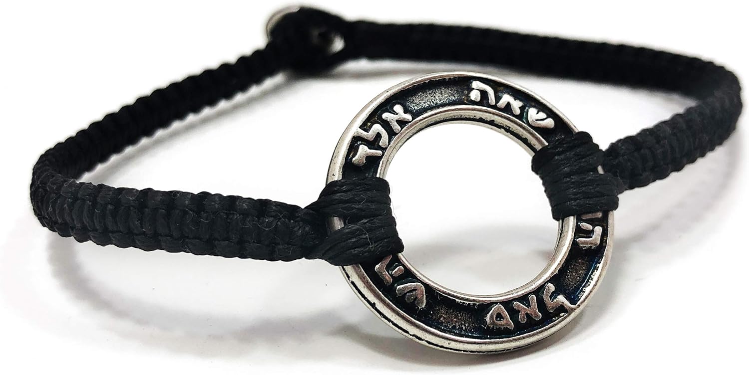 Black Macrame 8" Charm Bracelet for Men with Protection, Health, Success and Good Fortune Ring Charm - Waterprooof Durable and Handmade Jewelry for Men