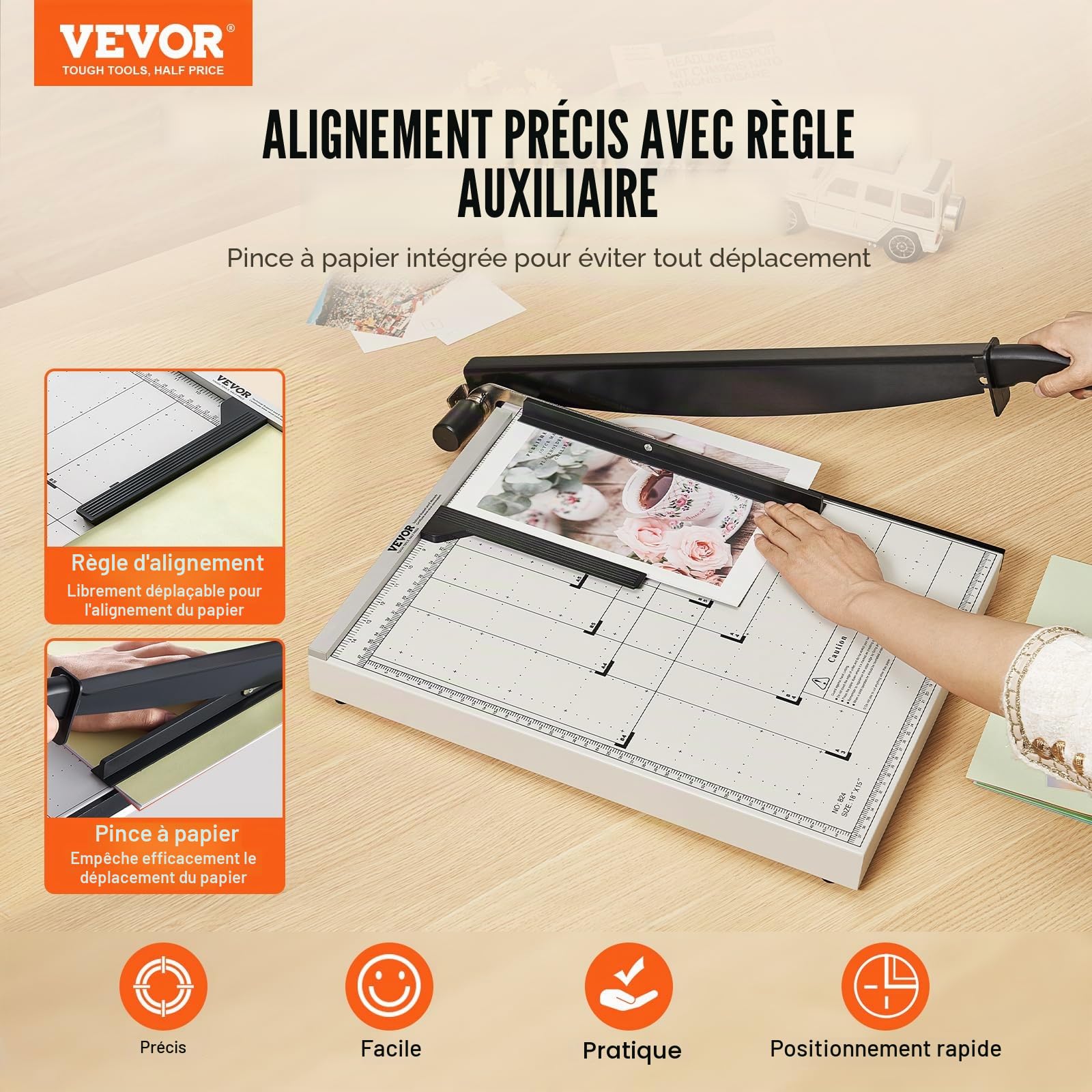 VEVOR Guillotine Papier A3 Coupe 15 Feuilles 45,7 cm avec Dispositif de Sécurité