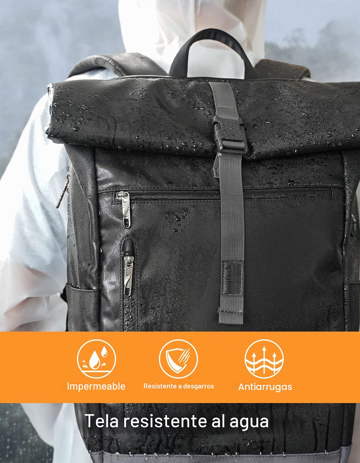 Inateck Mochila Escolar Mochila para Portátil Bicicleta Mochila Portatil 17 Pulgadas, Mochila Casual Mujer Hombre Viaje Roll Top 25L-30L, resistente a las salpicaduras, Bolso de Escolar de Moda