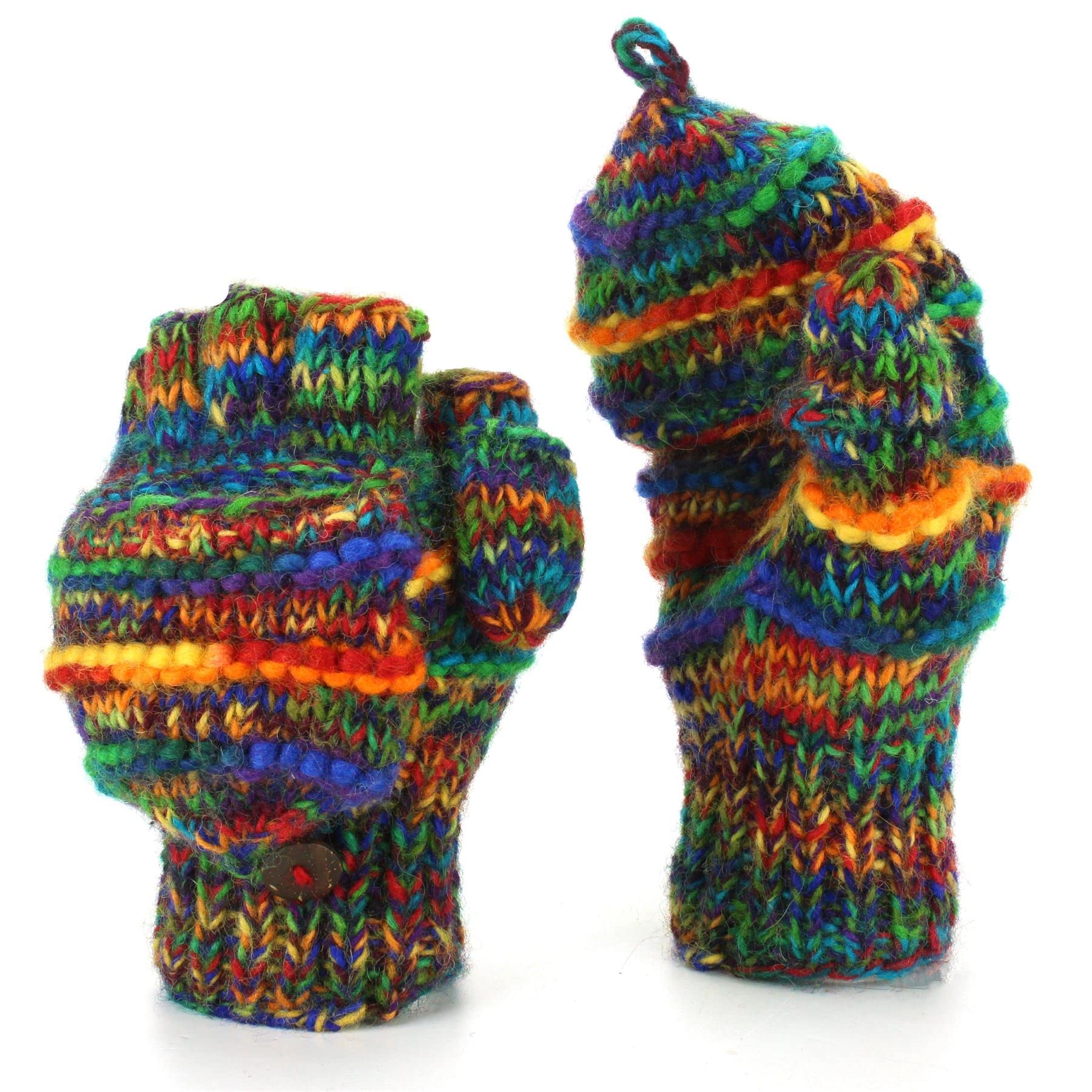 Loudelephant Rainbow Sd Rib Hand Knitted Wool Shooter Gloves