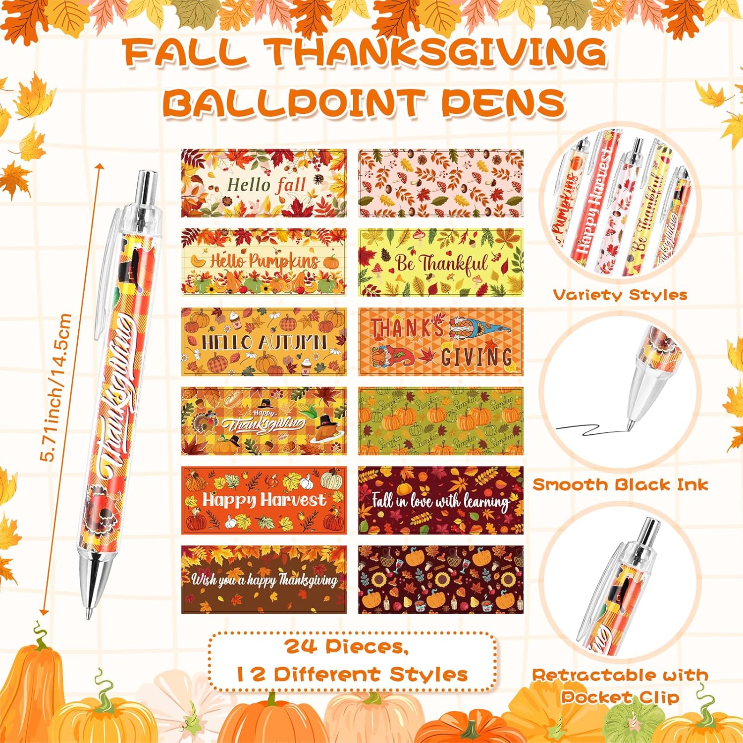 24 Sets Fall Sticky Notes and Thanksgiving Ballpoint Pens, Pumpkin Maple Leaf Acorn Shape Notepads Pens Fall Party Favors Thanksgiving Gifts Bulk for Coworker Teacher Nurse Office Supplies