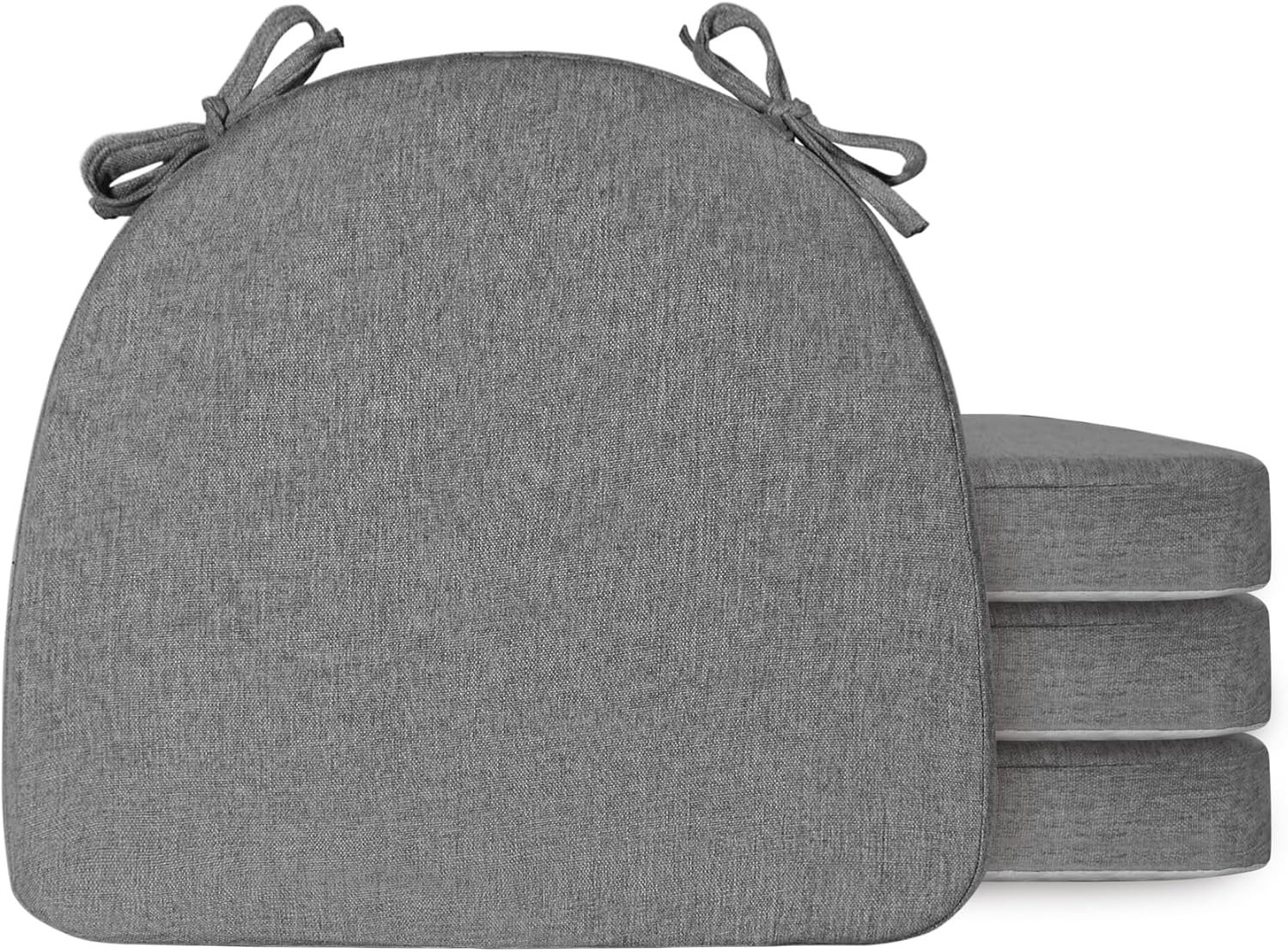 Chair Cushions for Dining Chairs 4 Pack D Shaped 40 D Foam Easy Clean Non Skid Indoor Kitchen Chair Pads with Ties Replacement Bar Dining Room Home Decor Essentials Accessories 16"x17"x2" Dark Grey