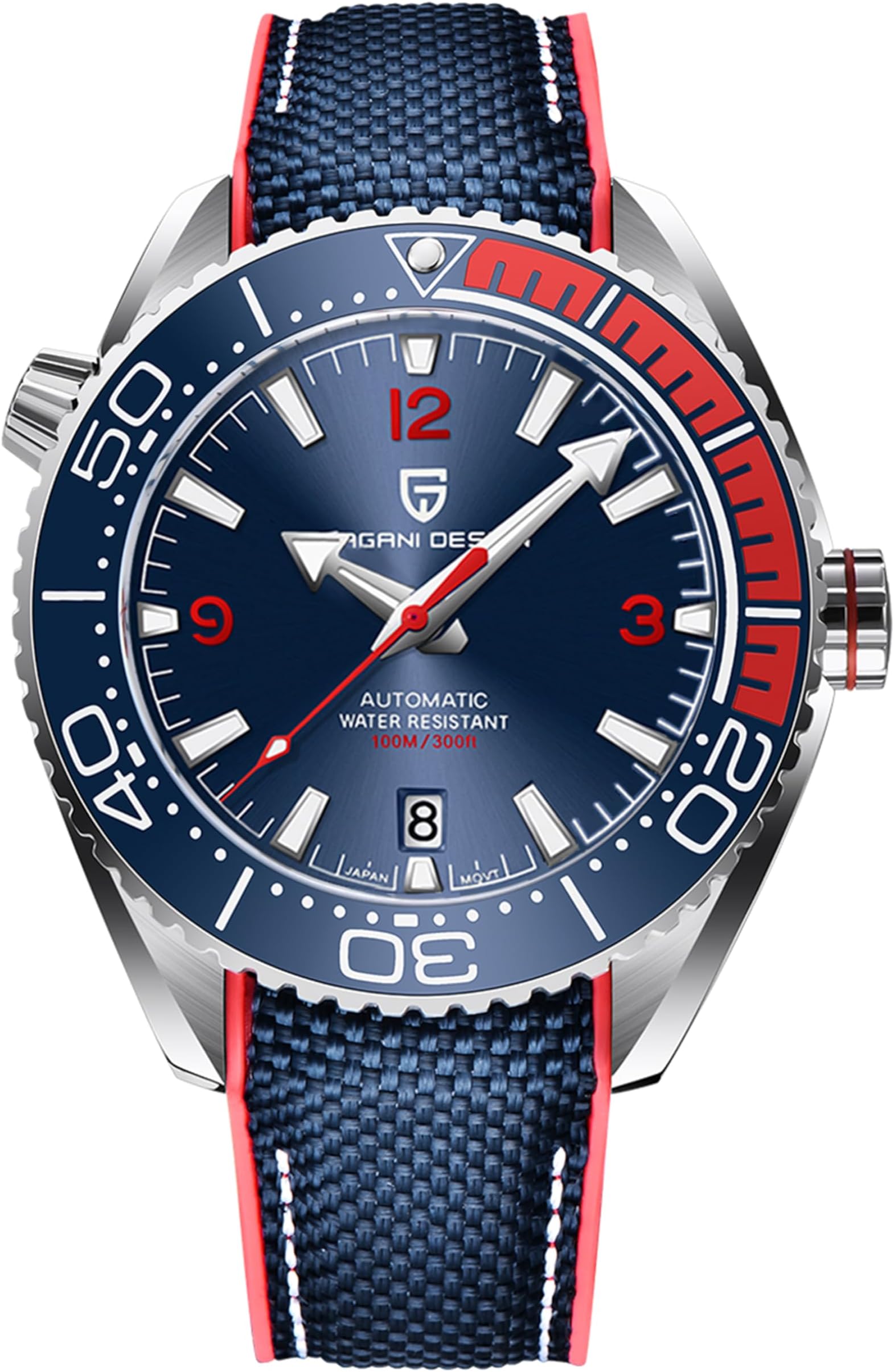 Pagani Design Mechanical GMT Stainless Steel Waterproof Wrist Watch with Sapphire Glass for Men, Stainless Steel Ceramic Watches for Men, Fünf Perlen Schwarz Und Blau