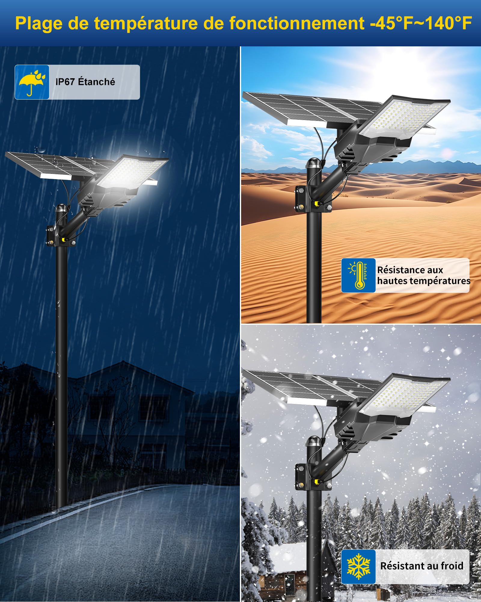 Ofuray OL-18200W Farolas Solares Exterior, 6500K Potente Farola Solar con Control Remoto, IP67 Impermeable focos led exterior Lámpara Solar Para Jardin, Patio, Garajes