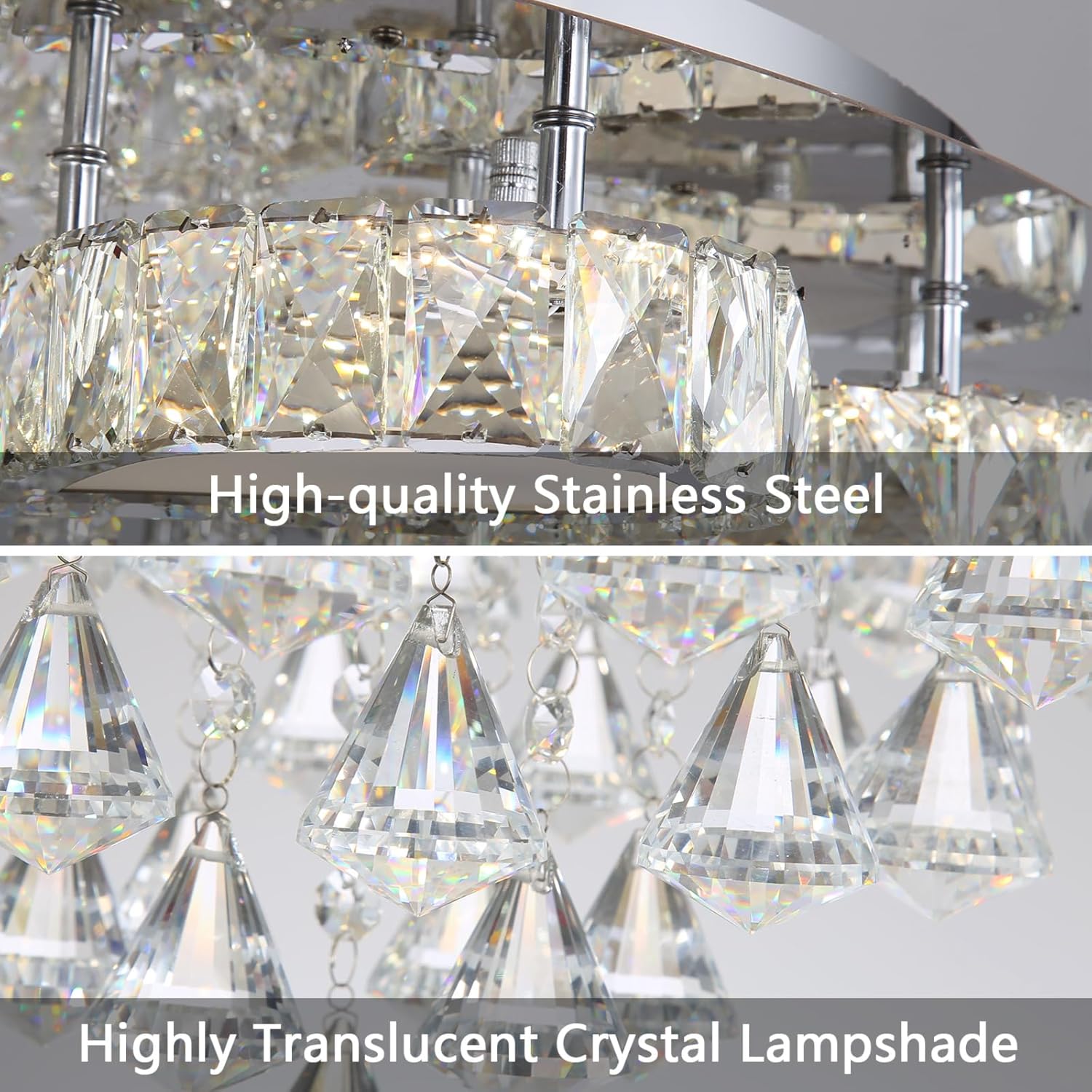 HAIXIANG Glam Crystal Chandelier for Living Room Dining Room Lights Sloped Ceiling Light Fixtures Luxury Modern Remote Dimmbale Lighting Silver 40 Inches