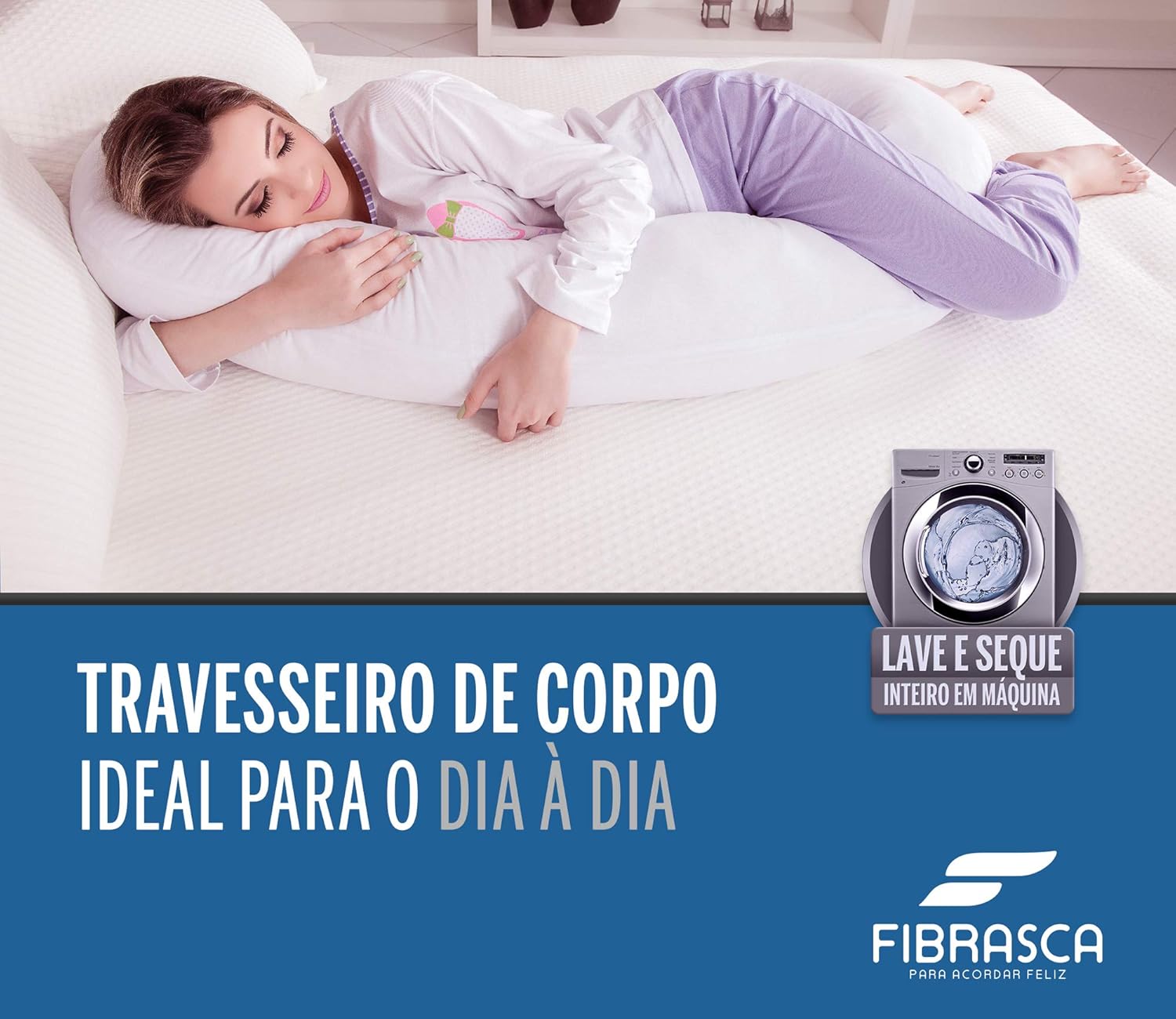 Travesseiro de Corpo Minhocão para Gestante - 21x150 cm - Fibrasca, Branco