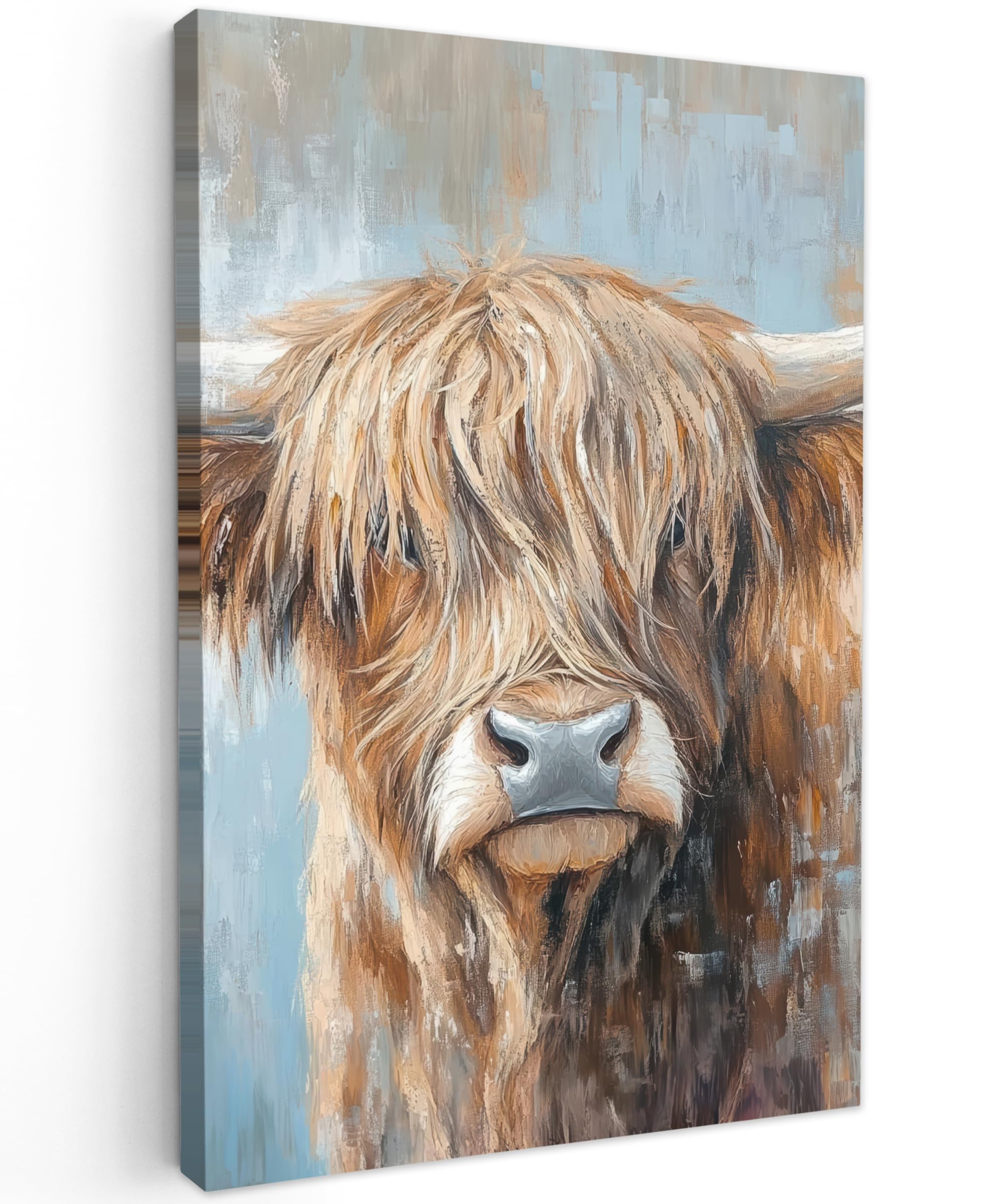 MuchoWow© Canvas Wall Art 8"x12" / 20x30 cm Decor Hanging Pictures for Living Room Canvus Artwork Deco Walls Scottish highlander - Animals - Cow - Street art — image 1