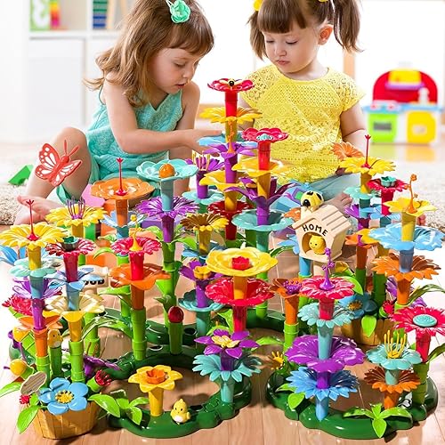 Miniatura 6 de TEMI 138 piezas de juguetes de construcción de jardín de flores para niñas, juguete educativo STEM y juego de jardín preescolar para niños pequeños