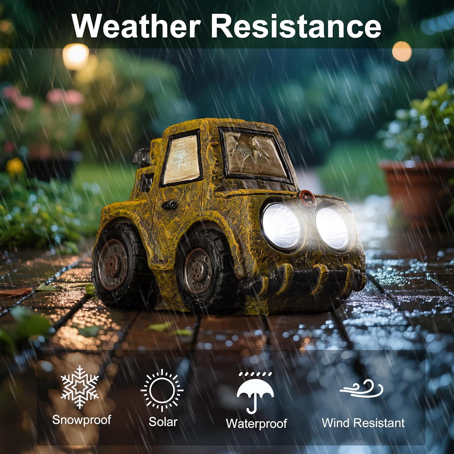 Etlemonde Garden Statue Outdoor Solar Car Decor with LED Light Vintage Resin Sculpture Truck Rustic Decoration for Lawn Patio Yard Gifts for Women