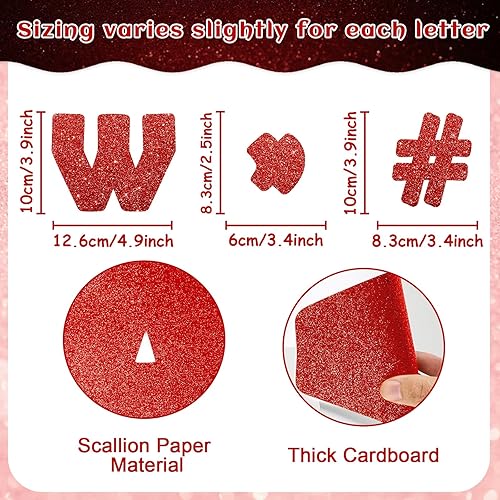 Miniatura 2 de Qyeahkj Paquete combinado de 260 letras rojas con purpurina para el aula de 4 pulgadas, con números del alfabeto, tablero de póster con puntos