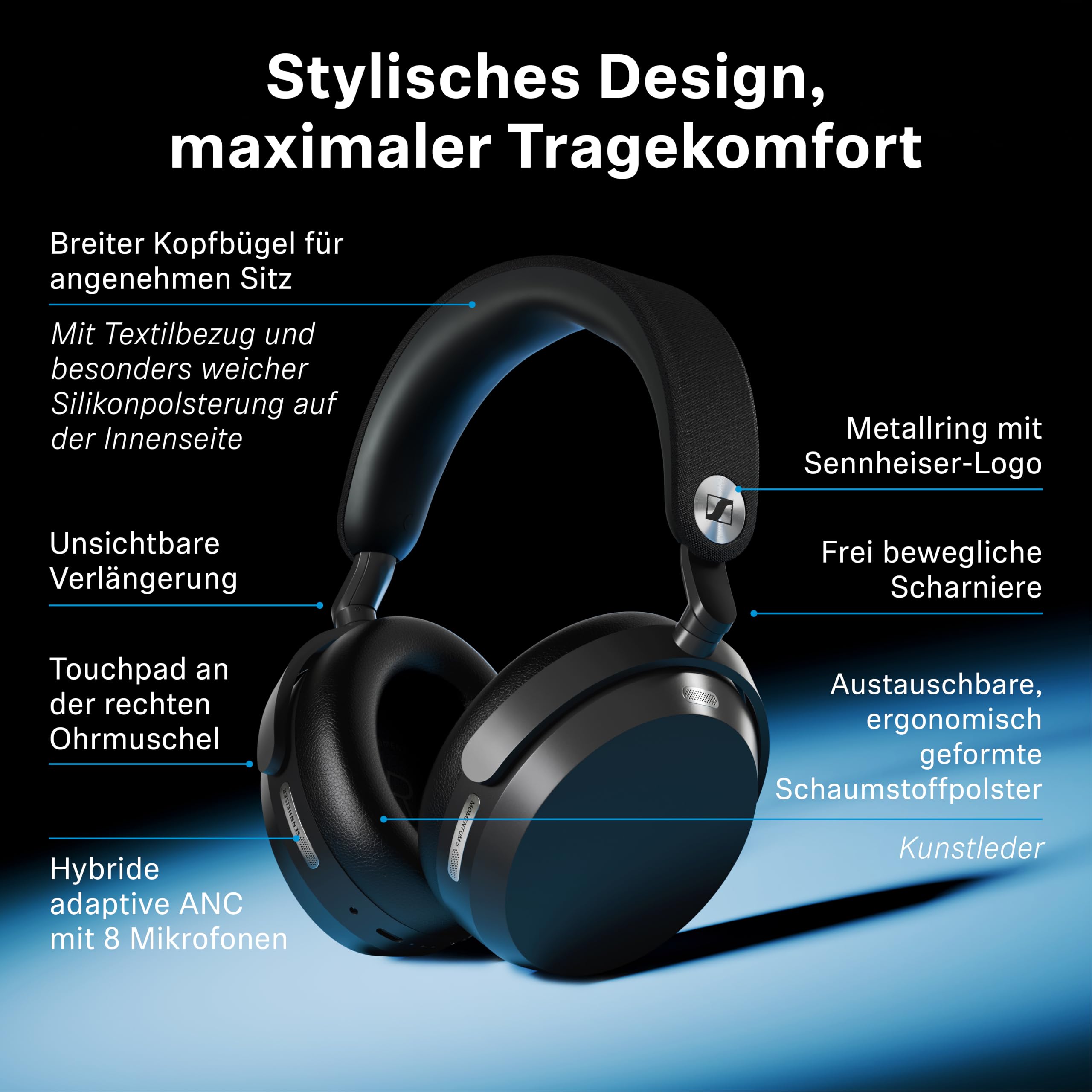Sennheiser Momentum 5 Noise Cancelling Bluetooth Kopfhörer mit 57h Akku