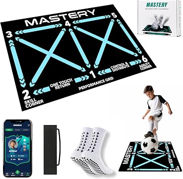 Football Training Mat with Mastery APP -Soccer Mastery Skills Footwork Mat 90x60cm Football Gifts for Boys | Pro Dribble Ball Control & Stress Relief Games for Kids Girls & Teenage Gifts