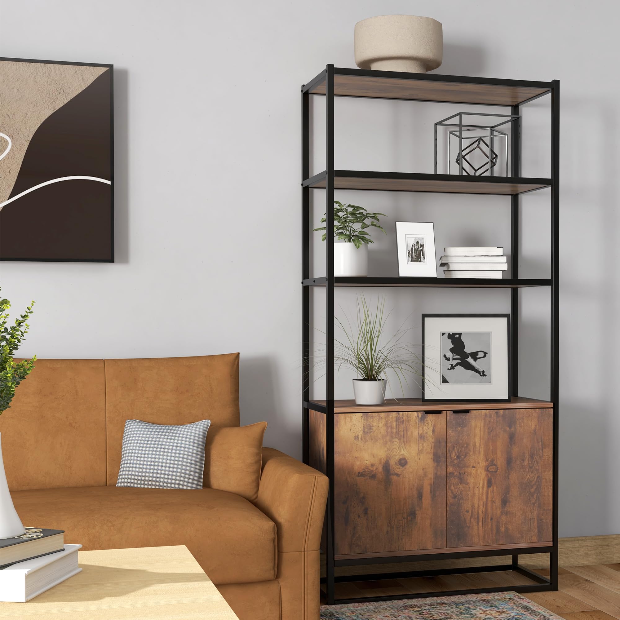 HOMCOM Scaffale Libreria Vintage 3 Ripiani in Legno Nero 76x33x162.5cm