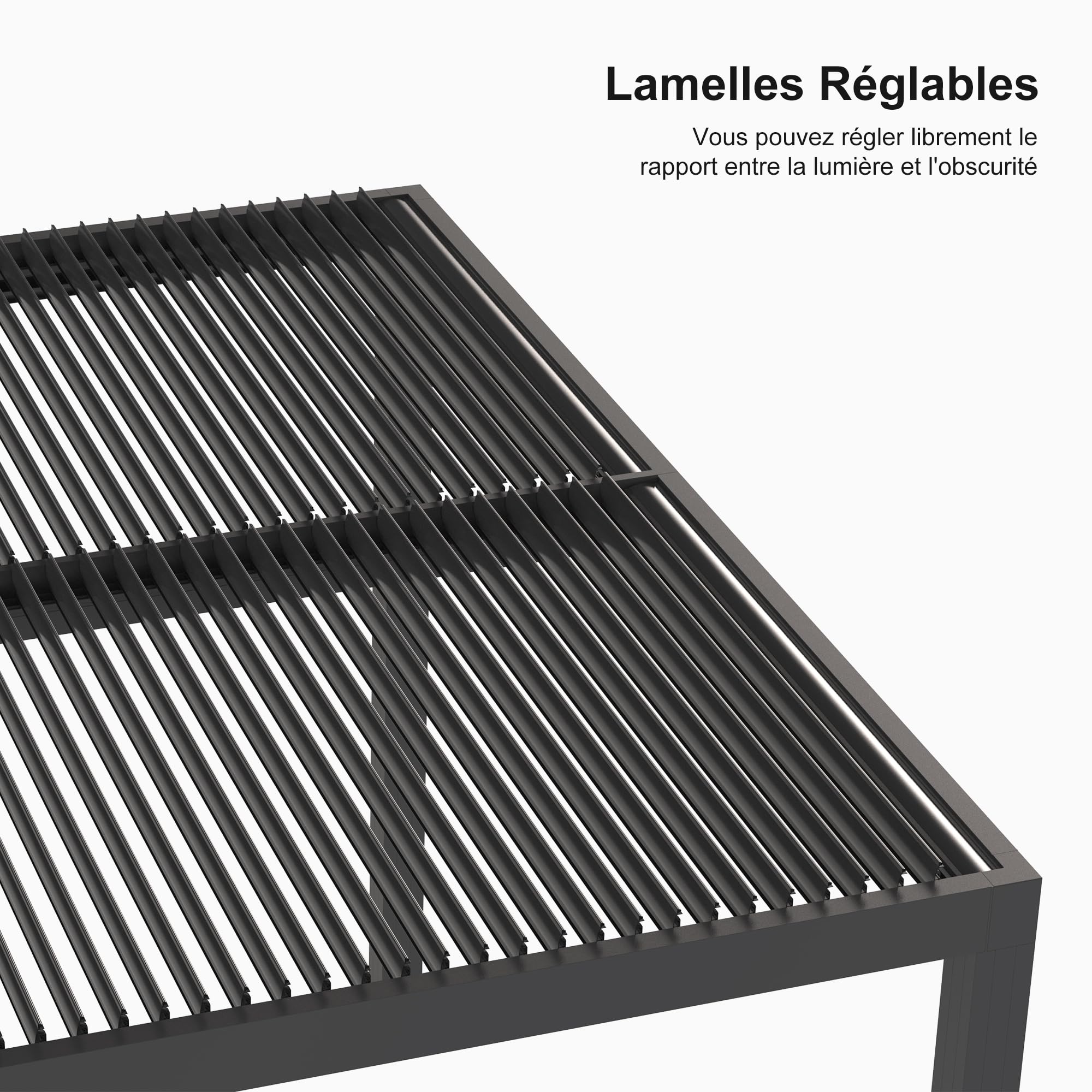Pergola bioclimatique 4,24 x 3 m – Toit à persiennes réglable en aluminium de 12,72 m² – Auvent de jardin pour terrasse, terrasse et terrasse – Structure extérieure grise