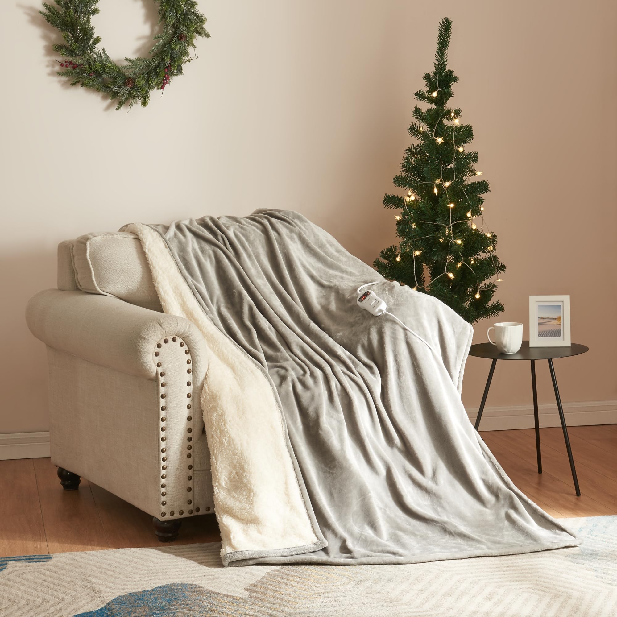 [en.casa] Coperta Riscaldante Termocoperta Elettrica Coperta Termica 180 x 130 cm Temperatura Regolabile Protezione Surriscaldamento - Grigio Chiaro