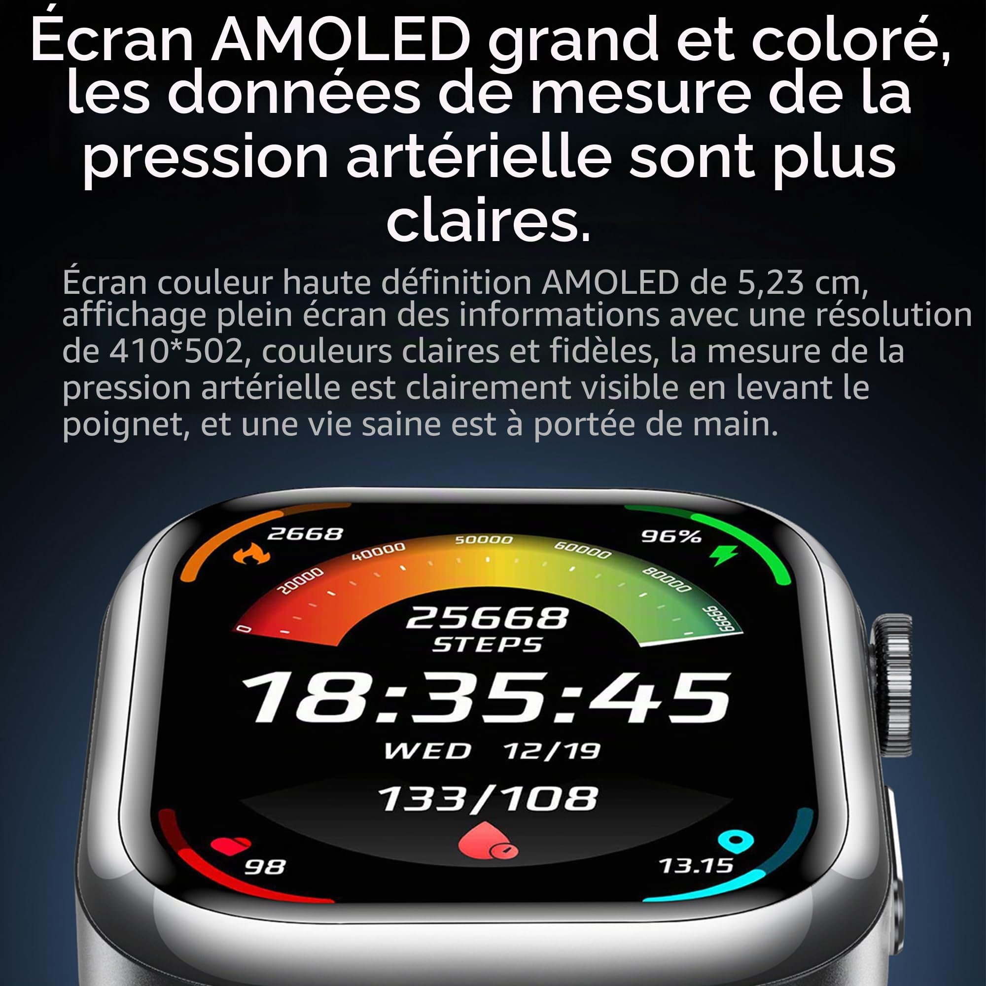 Montre Intelligente pour Homme et Femme, écran Retina AMOLED de 5,2 cm,Batterie 530 mAh, informations ECG,NFC,Bluetooth 5.3,données de Jugement assistées intelligentes AI (Noir)