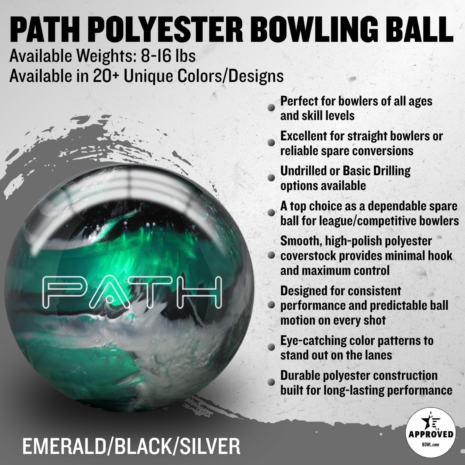 Pyramid Path Bowlingball aus Polyester, anpassbar mit Bohroptionen