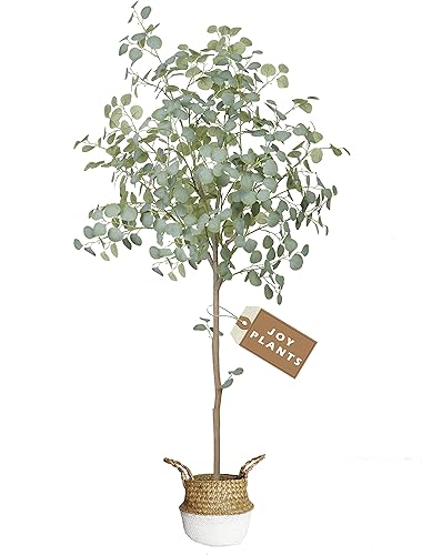 Joyplants Árbol de eucalipto artificial de 6 pies de alto moderno hojas de dólar plateadas plantas de plástico para decoración del hogar decoración