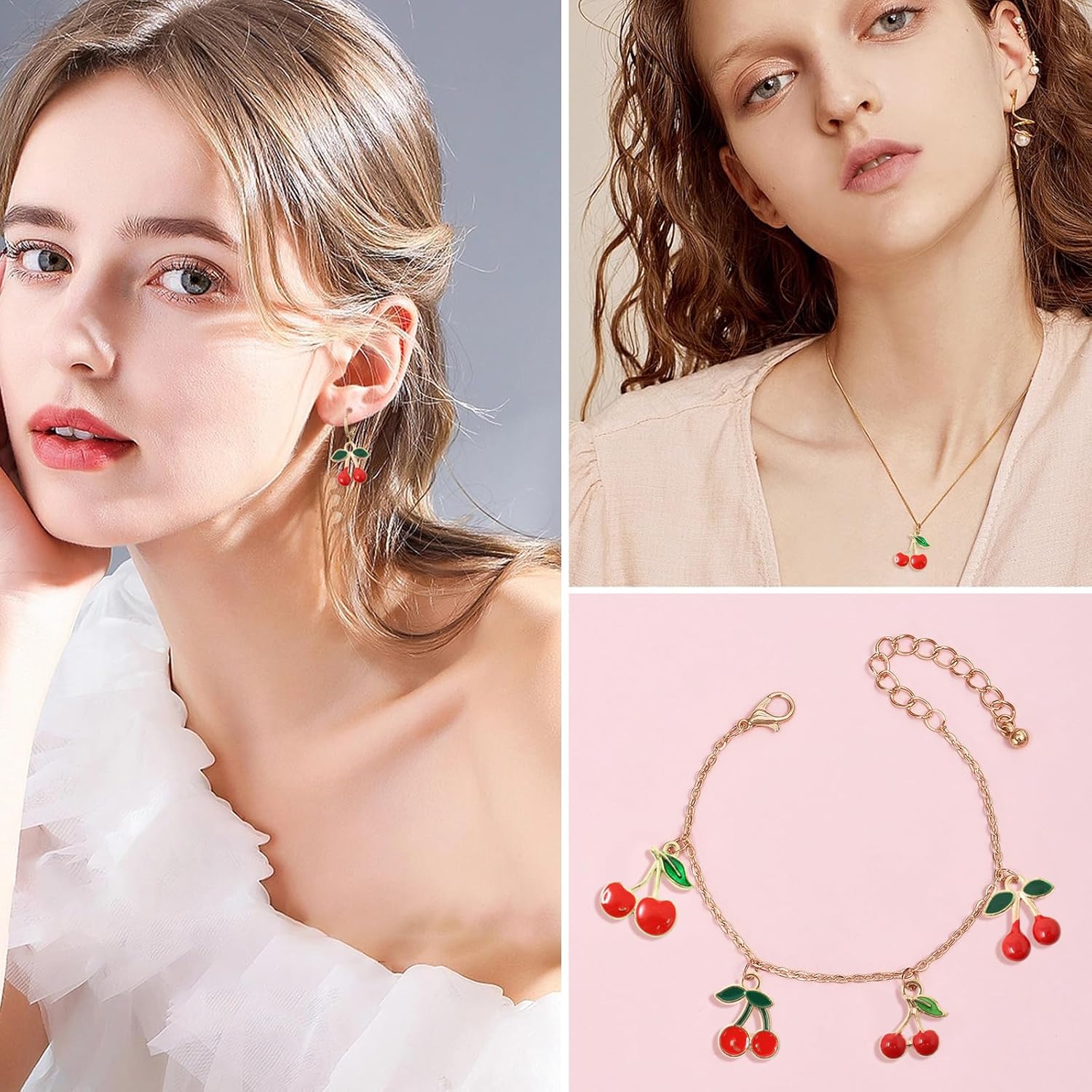 yueton 40PCS Enamel Alloy Charms Sweet Red Cherry Pendants Cute Fruit Food Tiny Pendants Bead Charms for Keychains, Earrings, Bracelets, Necklaces, Jewelry Making and DIY Crafts - Image 7