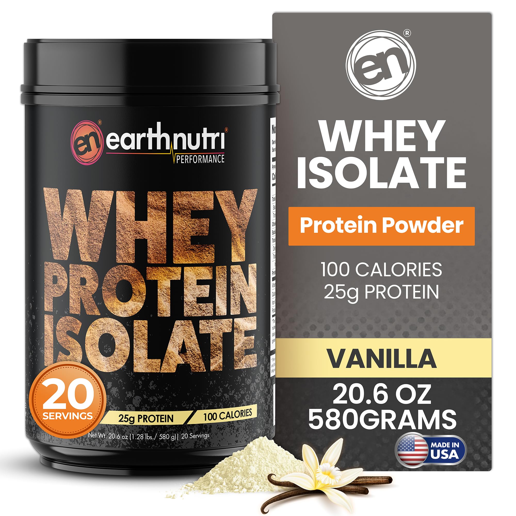 EarthNutri - Whey Isolate Protein Powder - Post Workout Recovery Powder for Muscle Recovery & Growth - 25g Protein - Easily Digestible - Non-GMO & Gluten-Free - Vanilla Flavor - 20 Servings(1.28 lbs)