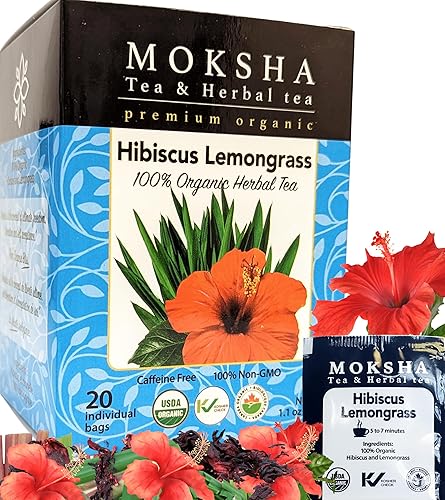 Miniatura 7 de Té orgánico de hibisco con citronela, 20 bolsas de té orgánico Eneveloped - 100% orgánico USDA - Sin aditivos - Té de hierbas Moksha Ayruveda