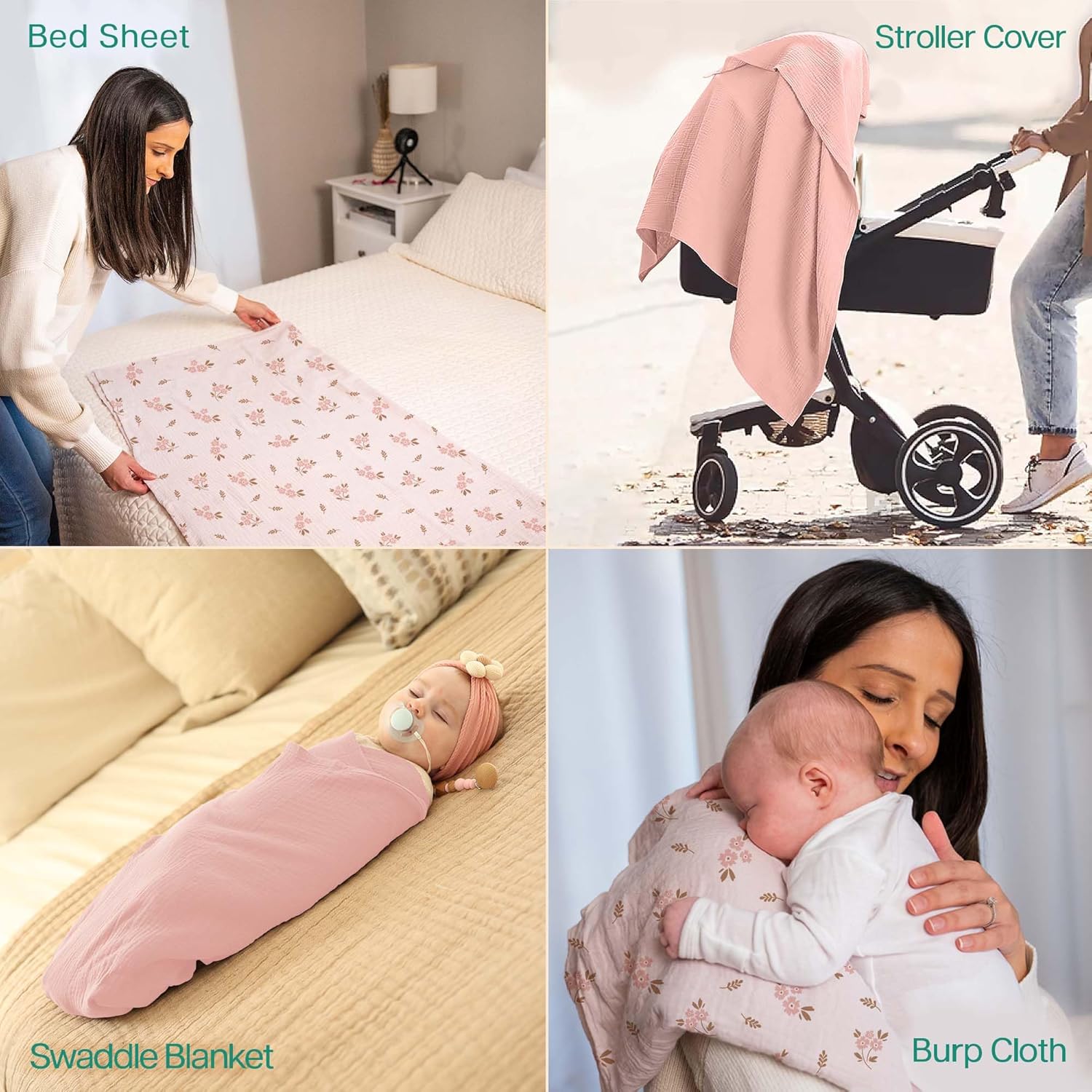 Muslin Swaddle Blankets 2 Pack – 47" x 47" Soft & Breathable Muslin Baby Blanket for Newborns, Large Swaddle Blanket for Sleeping, 100% Cotton, Multi-Use Baby Swaddling for Boys & Girls - Image 5