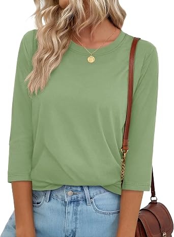YUCOLEN 3/4 Length Sleeve Womens Tops Crew Neck Loose Cotton T Shirts Casual Blouses Summer Basic Tees 2026