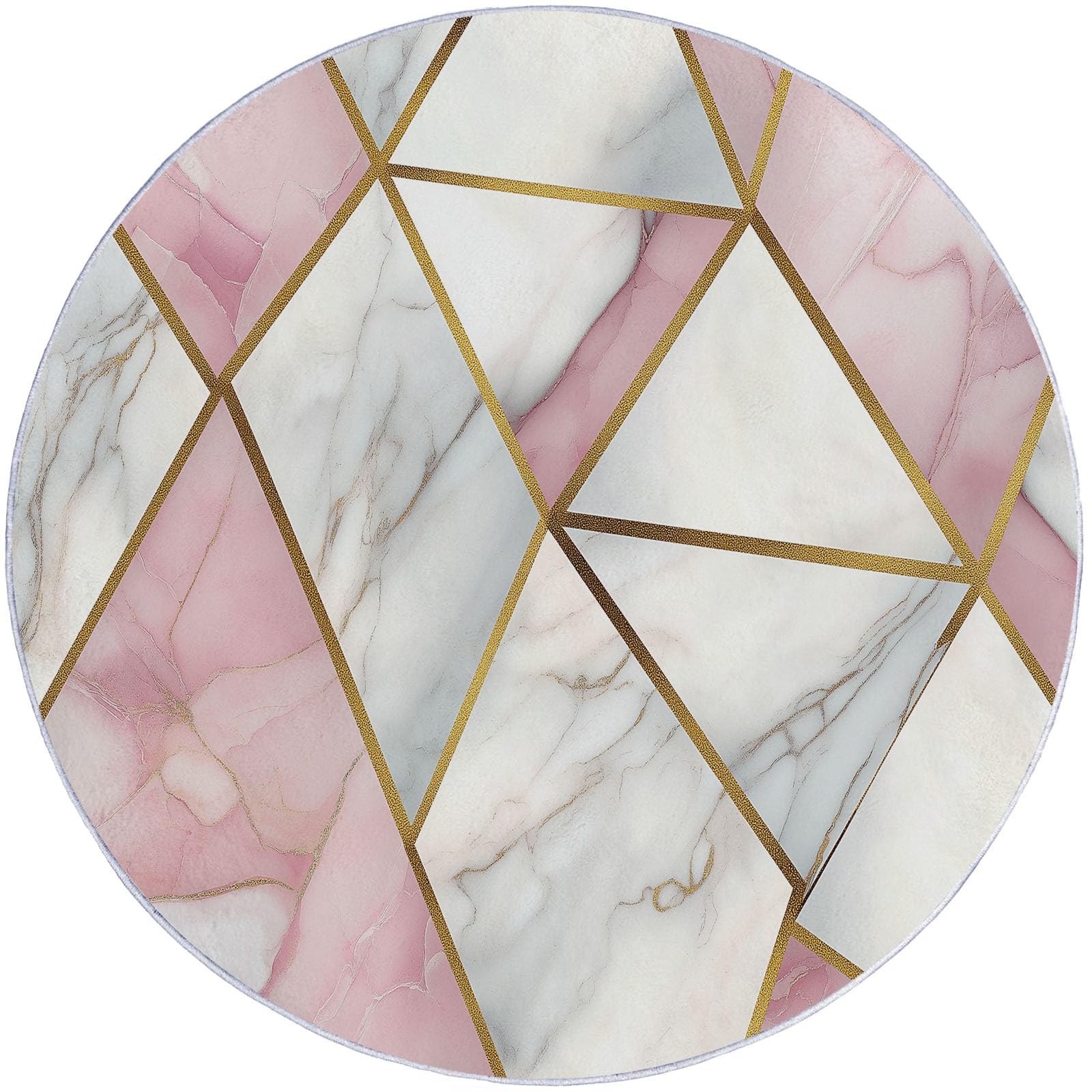 Tappeto rotondo da 210 cm, tappeto moderno antiscivolo, in flanella per interni, lavabile, morbido, per cameretta dei bambini, stanza dei giochi, camera da letto, 210 cm, colore: rosa e bianco