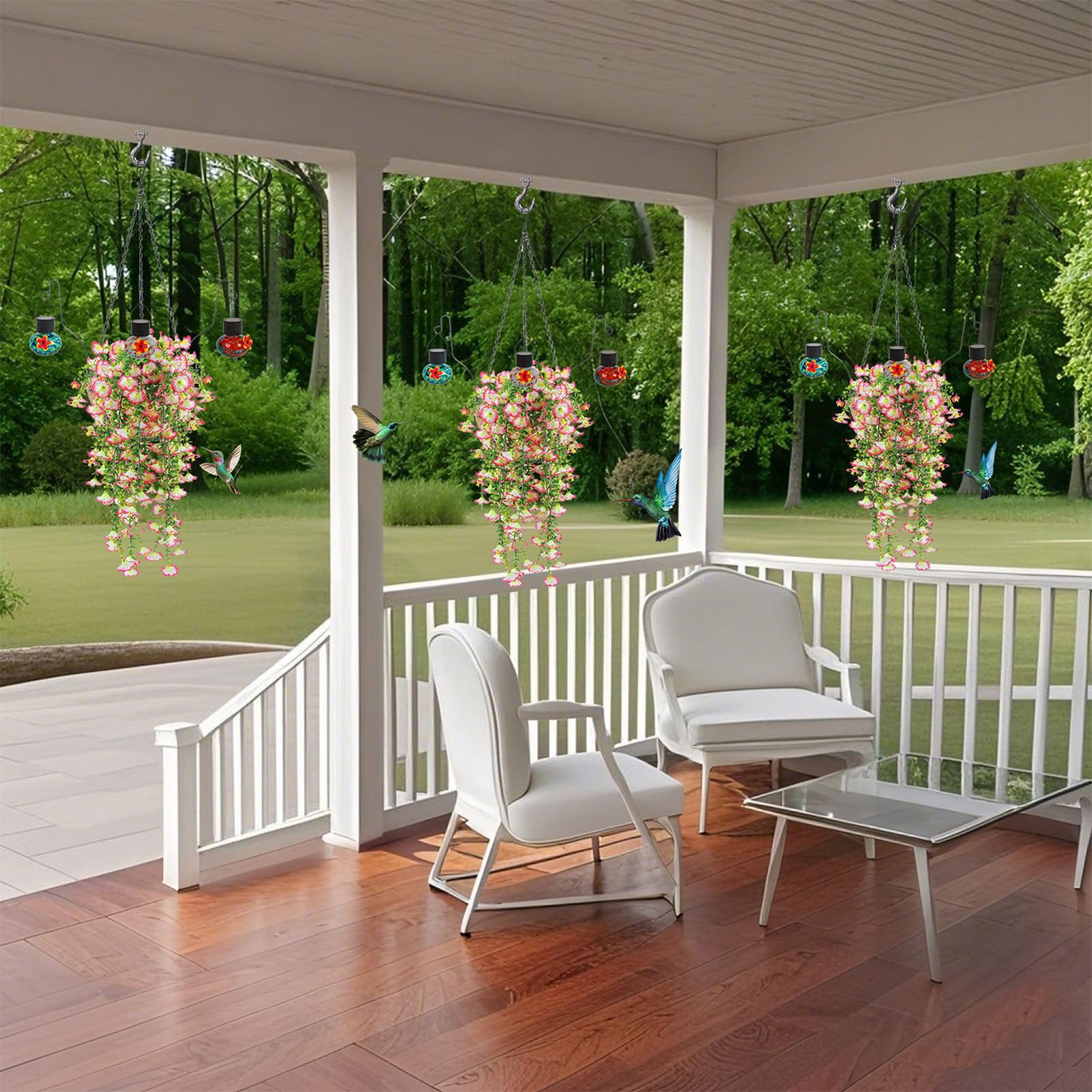 Fiori Artificiali Da Esterno Mangiatoia Per Uccelli In Metallo Decorativa | Cesto Di Fiori Artificiali Per Prato Balcone Giardino Portico Cortile Cocorita Conuro