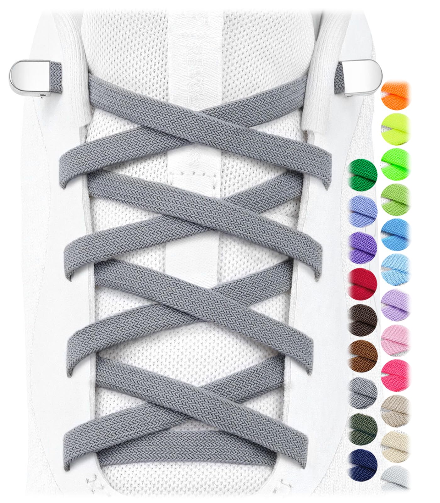 Stepace 2 Pairs Flat Elastic No Tie Shoe Laces for Kids and Adults Sneakers