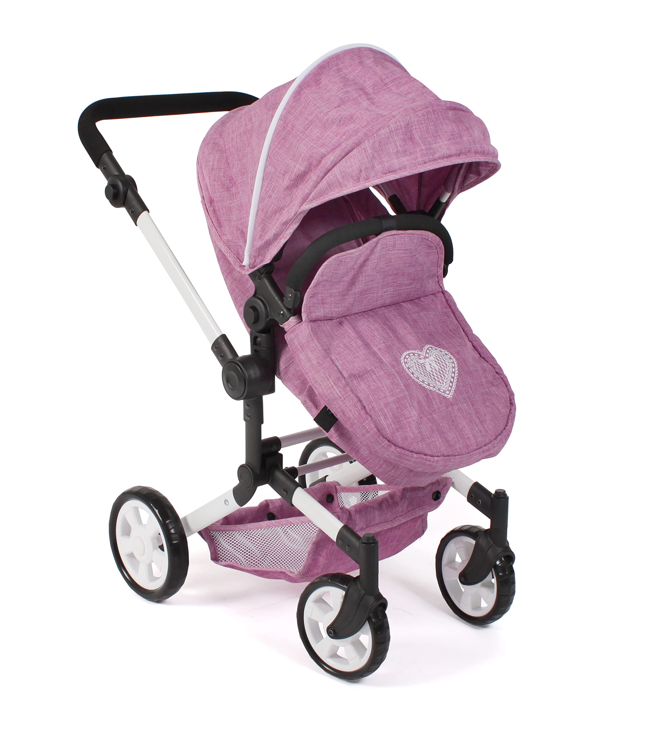 Bayer Chic 2000 - Passeggino per bambole Linus, passeggino combinato 3 in 1 per bambini dai 4 agli 8 anni, set di passeggino per bambole, jeans rosa