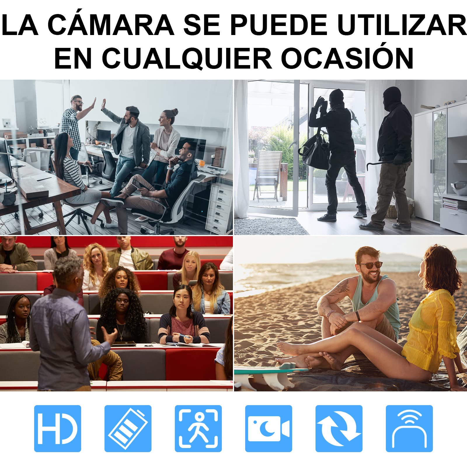 Camara Espia Oculta, 10000mAh Mini Cámaras Espías Power Bank 1080P HD, Micro Camara Seguridad 50 Horas de Grabación con Visión Nocturna Detector de Movimiento