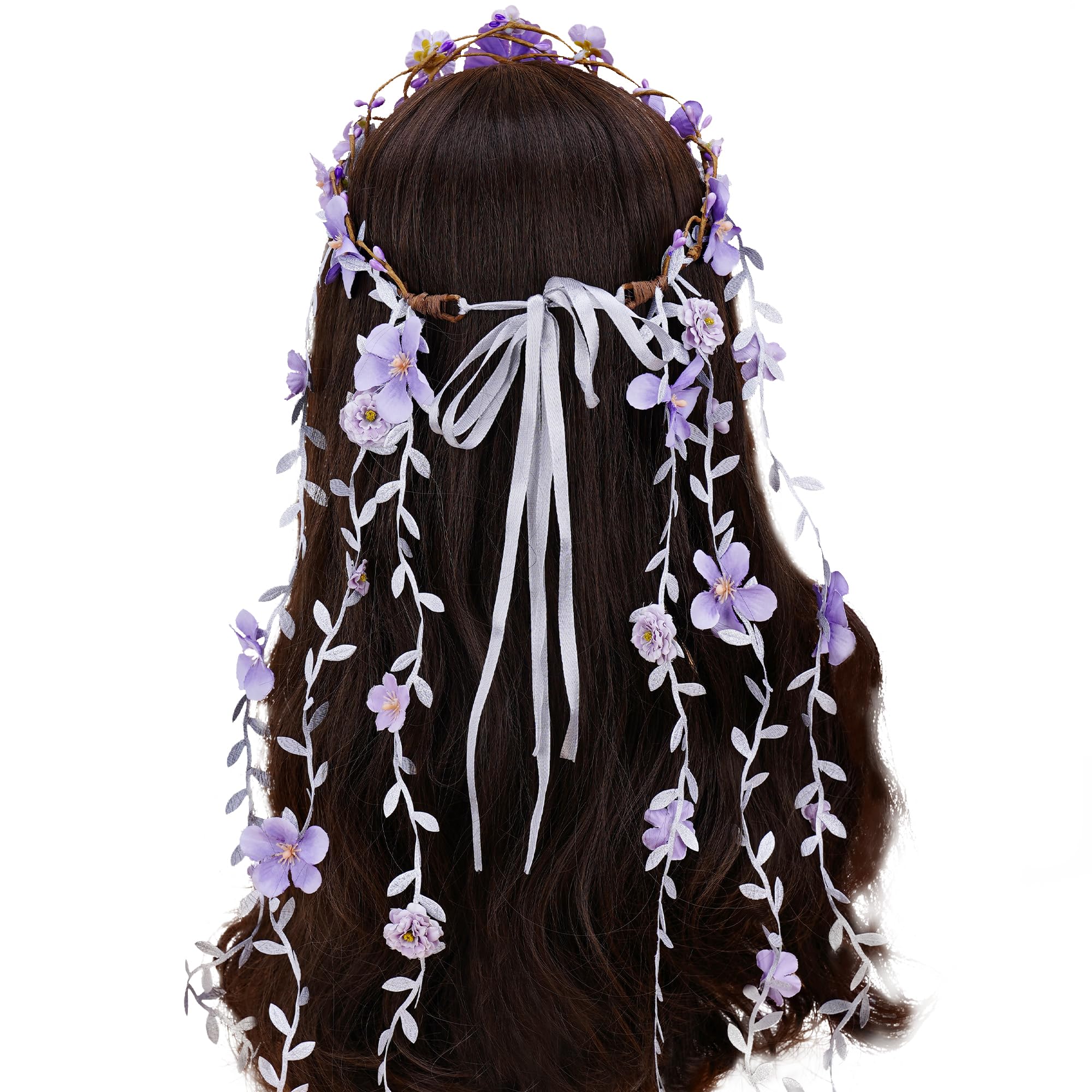 PartyforUPartyforU Purple Flower Hippie Headpiece Forest Vines Crown Boho Floral Headband for Women Girls Fairy Bohemian Cosplay Wedding Bridal Shower Renaissance Fair Proms Bachelor Party