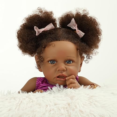 Muñecas Reborn Baby Girl, muñeca realista de 22 pulgadas, muñeca realista afroamericana recién nacida Bebe Caramel de la vida real como muñecas de
