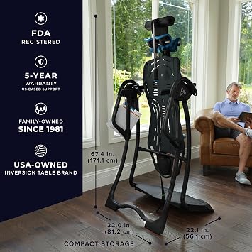 TEETER FitSpine LX9 Inversion Table, Deluxe Easy-Reach Ankle Lock, Decompression Surface for Back Pain Relief, Integrated Accessories, UL Safety Certified, Heavy-Duty 300 lb Capacity, FDA Registered
