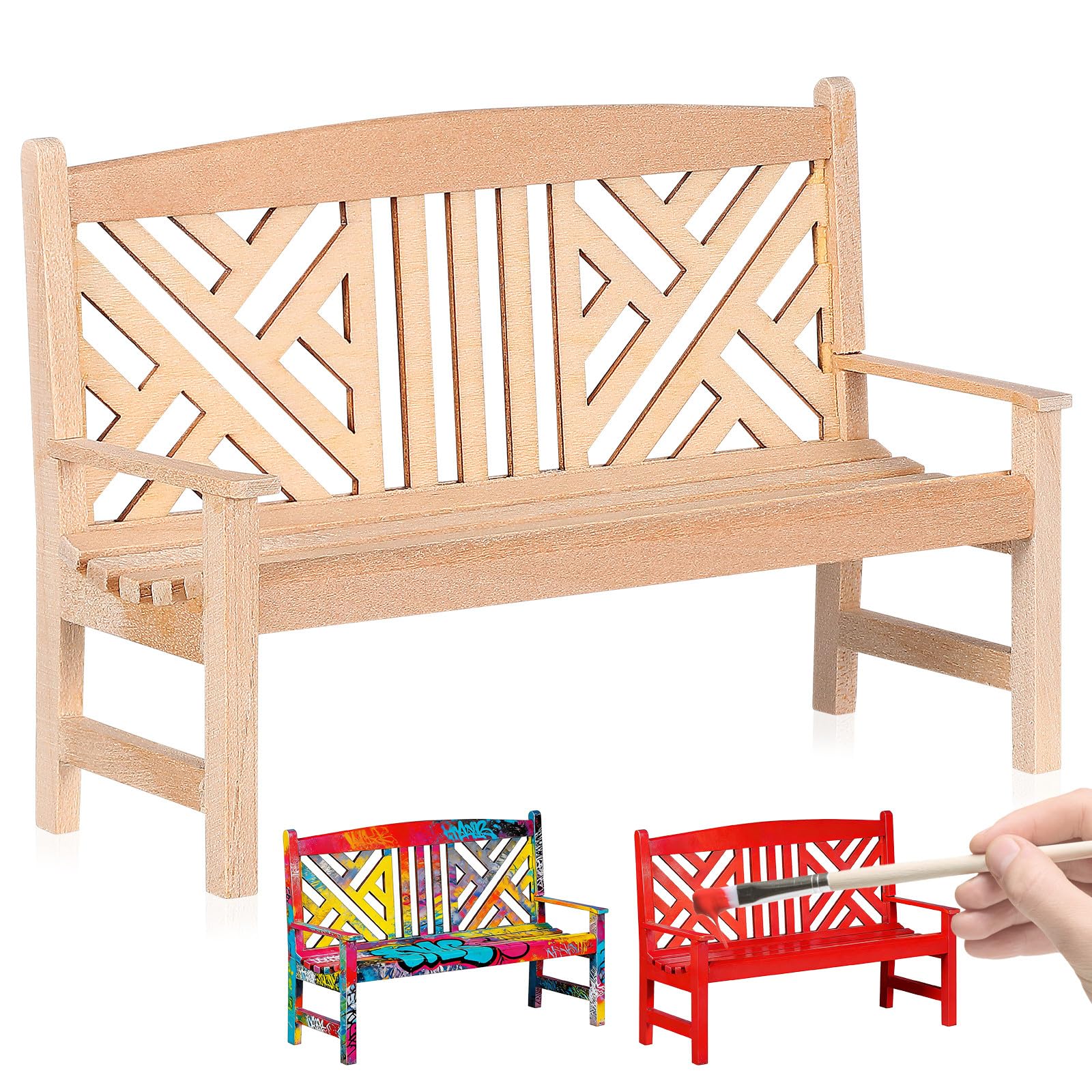 SEWACC 1 12 Scale Miniature Bench Model Mini Double Chair Model Wooden Dollhouse Furniture Accessory for Mini Scene Decor Garden Display Craft Making and Kids Play